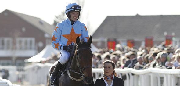 10.03.2015 - Cheltenham; Winners presentation with Un De Sceaux ridden by Ruby Walsh after winning the Racing Post Arkle Challenge Trophy Chase Grade 1. Credit: Lajos-Eric Balogh/turfstock.com