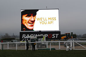 13.03.2015 - Cheltenham; Impressions: View at the screen: We'll miss you AP. Credit: Lajos-Eric Balogh/turfstock.com