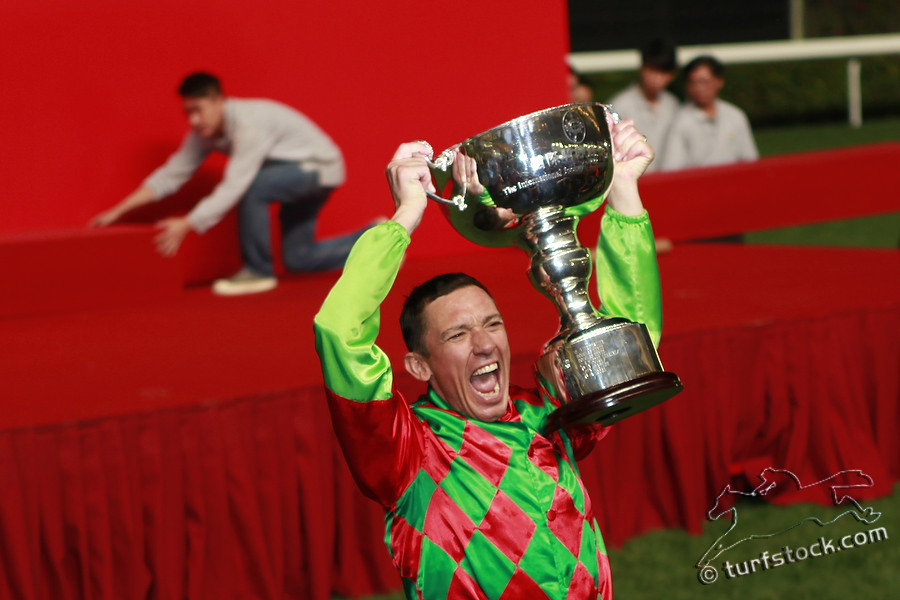 07. Dec. 2011 - Happy Valley Racecourse; Lanfranco Dettori receives the trophy after winning the Cathay Pacific International Jockey Championship. Credit: Lajos-Eric Balogh/turfstock.com