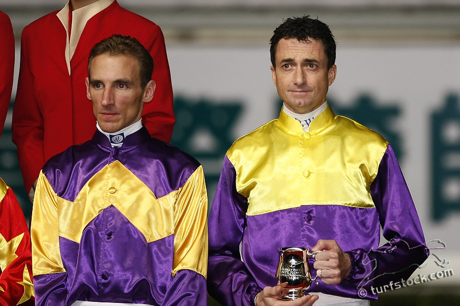 07. Dec. 2011 - Happy Valley Racecourse; Jockey Andrasch Starke (left) and Douglas Whyte during the open ceremony in portrait. Credit: Lajos-Eric Balogh/turfstock.com