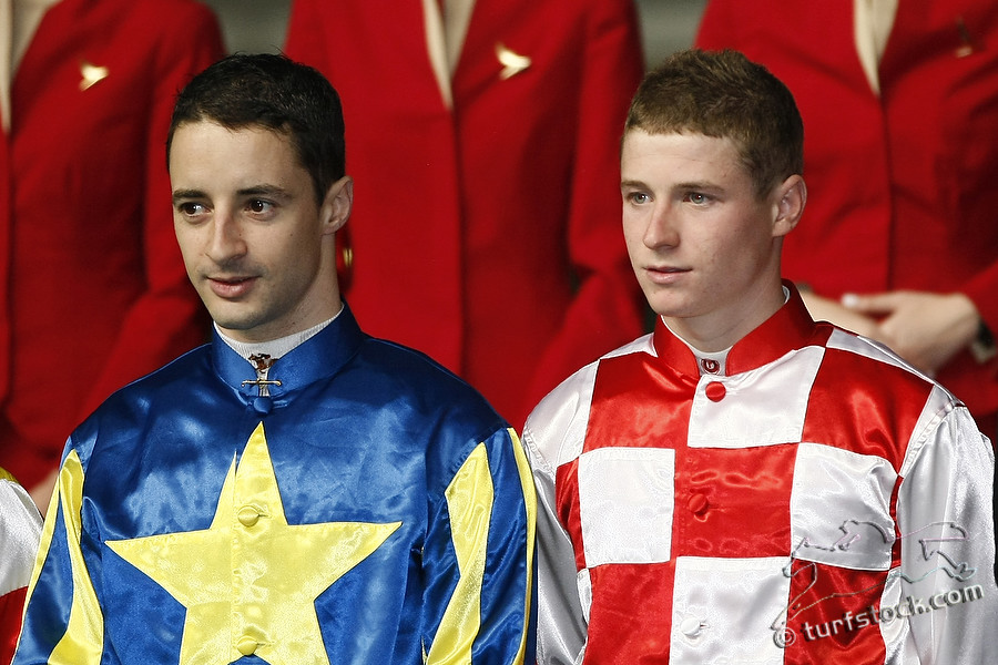 07. Dec. 2011 - Happy Valley Racecourse; Jockey Christophe Lemaire (left) and James McDonald during the open ceremony in portrait. Credit: Lajos-Eric Balogh/turfstock.com