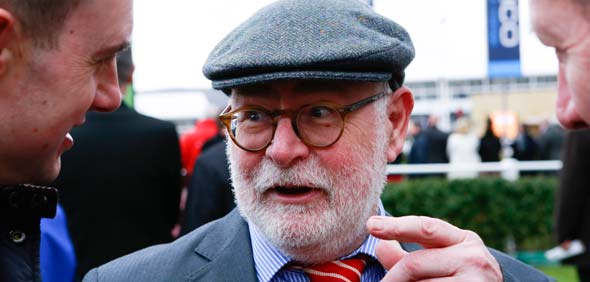 16.03.2018 - Cheltenham; Remy Giger (Breeder of Farclas) talking to media after winning the JCB Triumph Hurdle Grade 1 at Cheltenham-Racecourse/Great Britain with Farclas. Credit: Lajos-Eric Balogh/turfstock.com